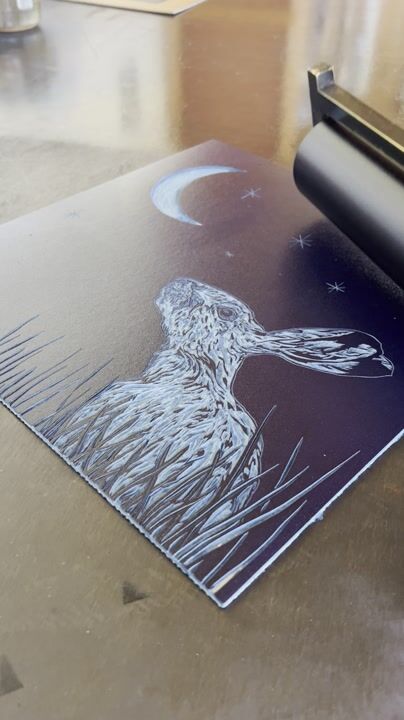 Moon linocut print
